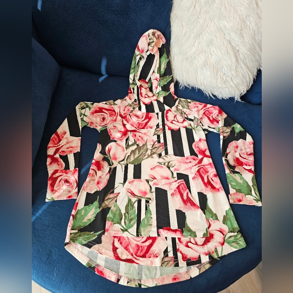 LulaRoe Amber Striped & Floral Hoodie